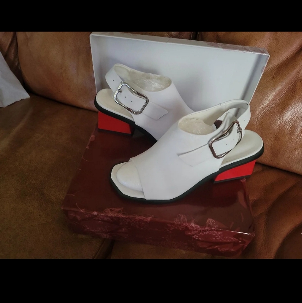 Nine seven retro red block heels